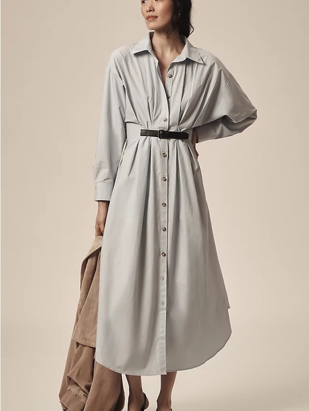 Anthropologie Light Gray Button-Front Midi Shirtdress